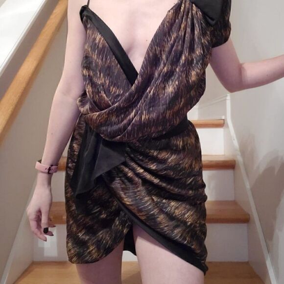 Isabel MARANT Asymmetrical Black & Multicolor Printed Mini Dress Size 0 - Picture 2 of 12